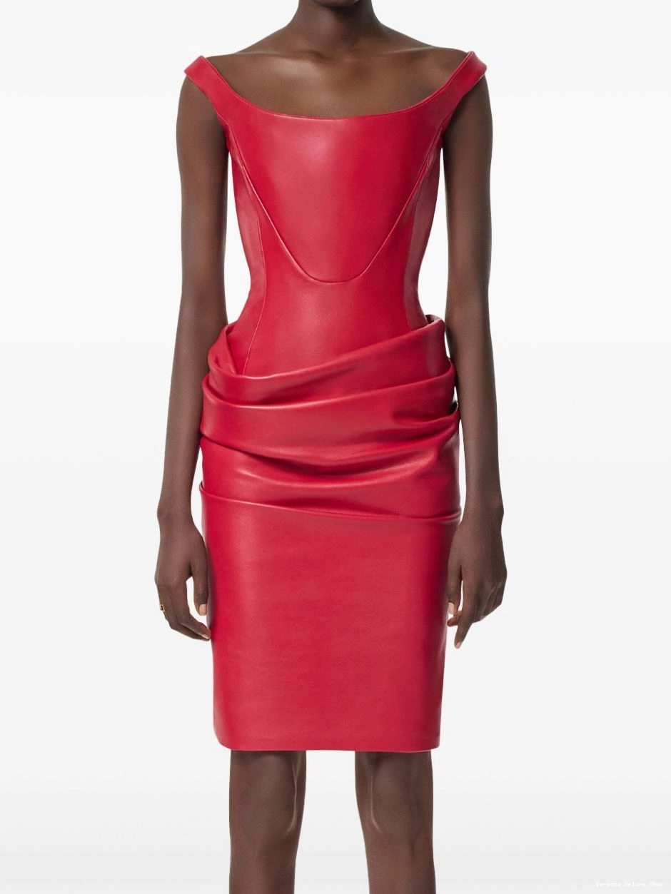 Cheap midi corset Women draped dress Versace leather 0801